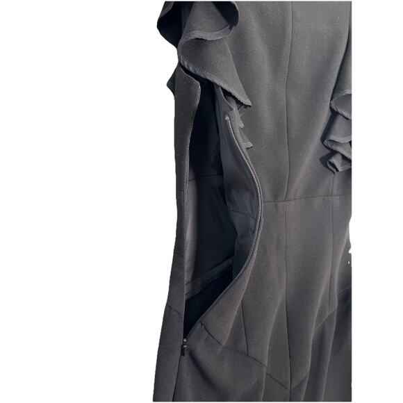 BLACK HALO Eva Ruffle Plunge Midi Dress Sheath Black Size 0 Party Cocktail LBD - Picture 7 of 9